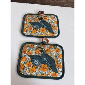 Vintage Kay Dee Designs California Quail Poppy Potholders Quilted Set of 2 NEW